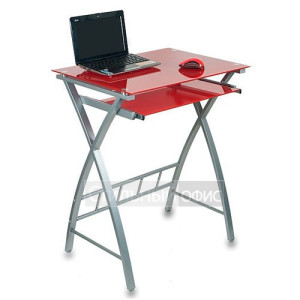Стеклянный компьютерный стол на металлокаркасе красный GD-003 