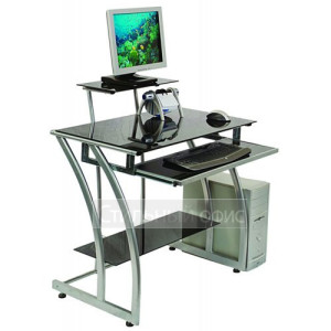 Стеклянный компьютерный стол с надставкой и полкой GD-010 