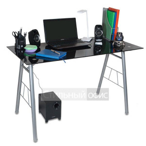 Стеклянный компьютерный стол на металлических опорах GD-012 